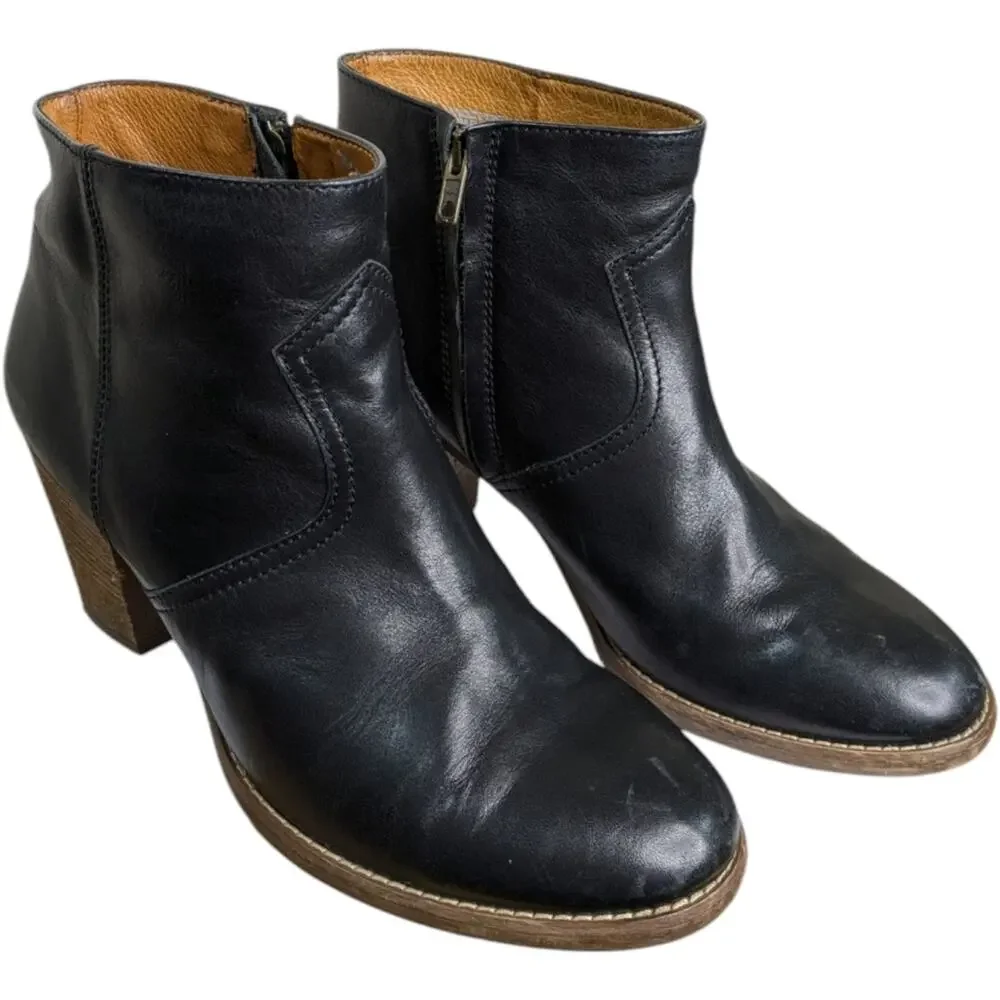 Madewell 1937 Winston Ankle Boots 10 Black Leather Heeled Booties Side Zipper
